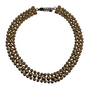 Gold metal half bead necklace three rows